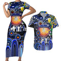 Personalised NAIDOC Week 2025 Bulldogs Rugby Couples Matching Short Sleeve Bodycon Dress and Hawaiian Shirt Aboriginal Dot Painting