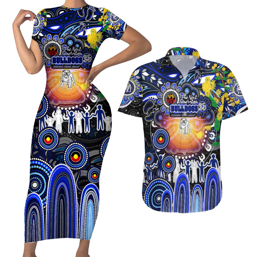 Personalised NAIDOC Week 2025 Bulldogs Rugby Couples Matching Short Sleeve Bodycon Dress and Hawaiian Shirt Aboriginal Dot Painting