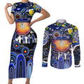 Personalised NAIDOC Week 2025 Bulldogs Rugby Couples Matching Short Sleeve Bodycon Dress and Long Sleeve Button Shirt Aboriginal Dot Painting