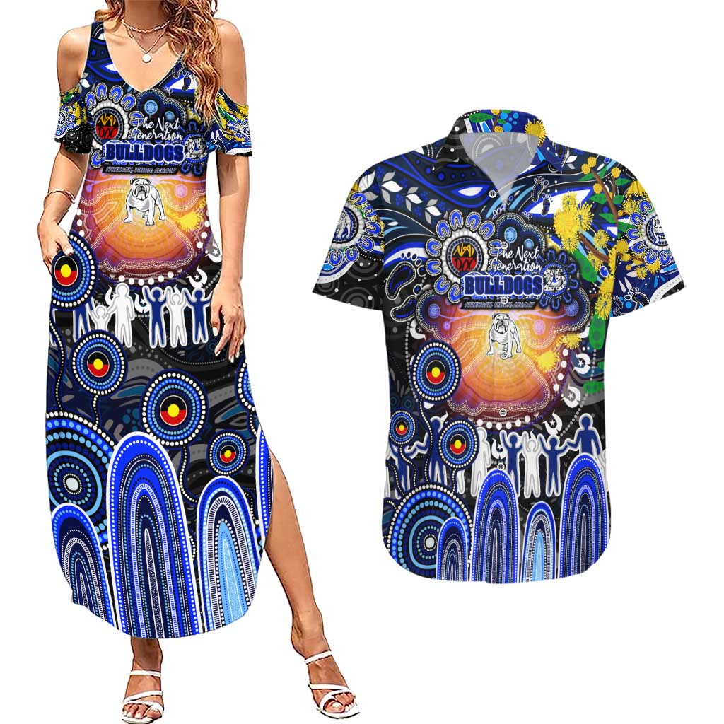 Personalised NAIDOC Week 2025 Bulldogs Rugby Couples Matching Summer Maxi Dress and Hawaiian Shirt Aboriginal Dot Painting