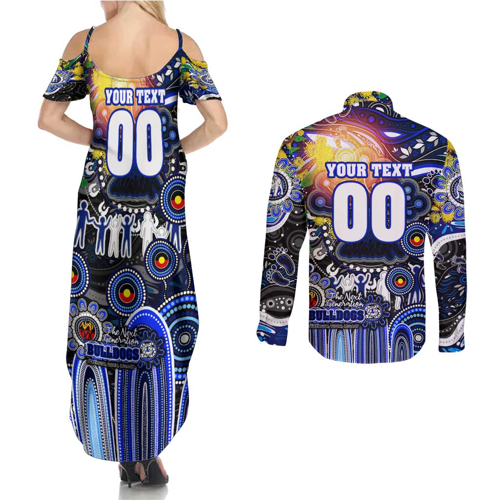 Personalised NAIDOC Week 2025 Bulldogs Rugby Couples Matching Summer Maxi Dress and Long Sleeve Button Shirt Aboriginal Dot Painting