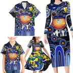 Personalised NAIDOC Week 2025 Bulldogs Rugby Family Matching Long Sleeve Bodycon Dress and Hawaiian Shirt Aboriginal Dot Painting
