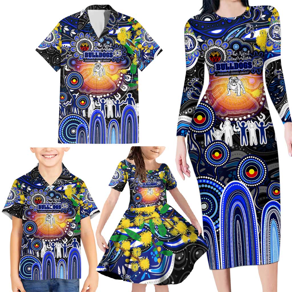 Personalised NAIDOC Week 2025 Bulldogs Rugby Family Matching Long Sleeve Bodycon Dress and Hawaiian Shirt Aboriginal Dot Painting