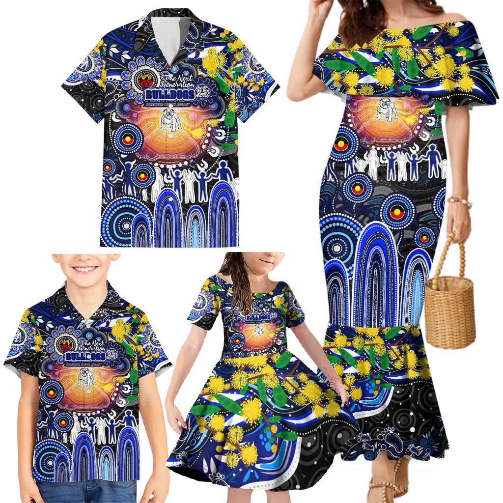 Personalised NAIDOC Week 2025 Bulldogs Rugby Family Matching Mermaid Dress and Hawaiian Shirt Aboriginal Dot Painting
