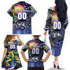 Personalised NAIDOC Week 2025 Bulldogs Rugby Family Matching Off The Shoulder Long Sleeve Dress and Hawaiian Shirt Aboriginal Dot Painting