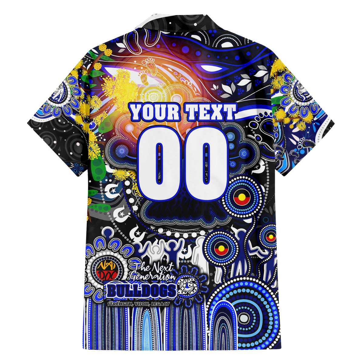 Personalised NAIDOC Week 2025 Bulldogs Rugby Family Matching Off The Shoulder Long Sleeve Dress and Hawaiian Shirt Aboriginal Dot Painting
