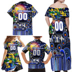 Personalised NAIDOC Week 2025 Bulldogs Rugby Family Matching Off Shoulder Maxi Dress and Hawaiian Shirt Aboriginal Dot Painting