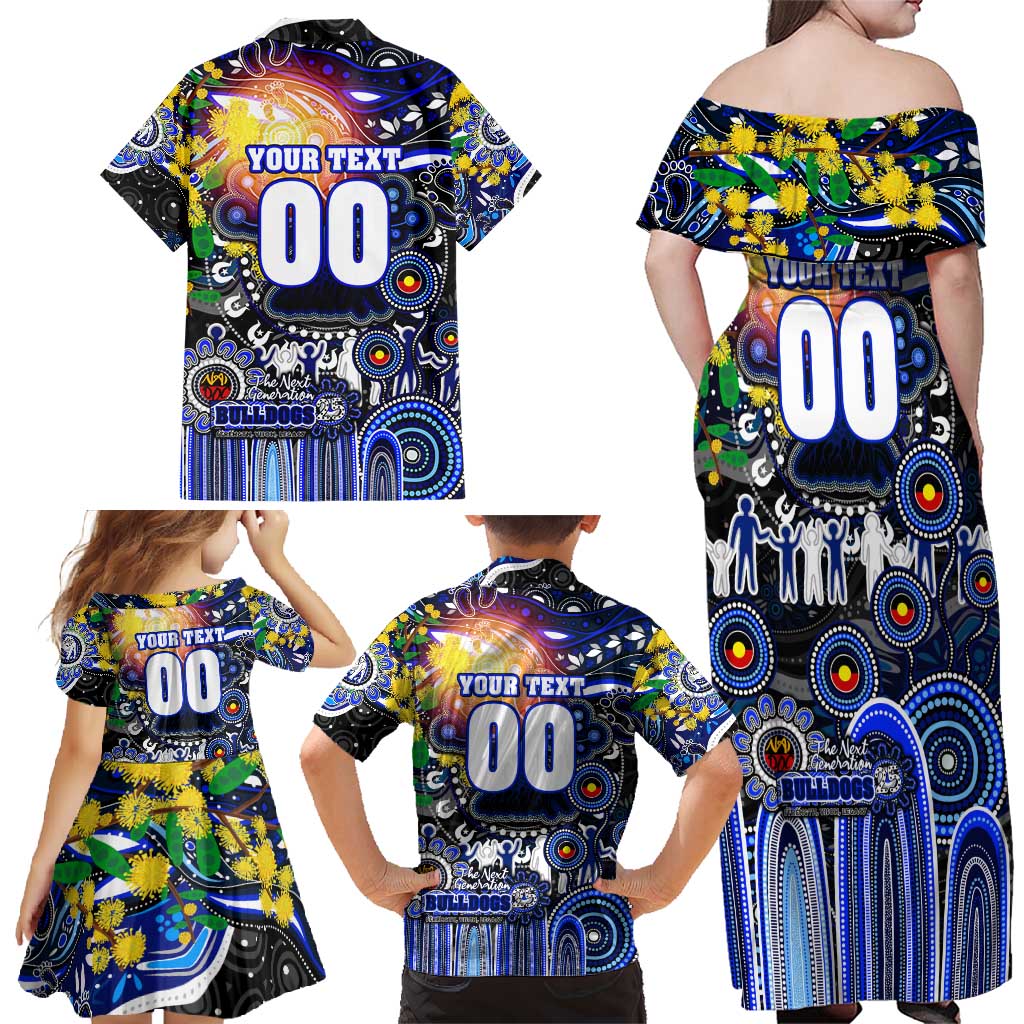 Personalised NAIDOC Week 2025 Bulldogs Rugby Family Matching Off Shoulder Maxi Dress and Hawaiian Shirt Aboriginal Dot Painting