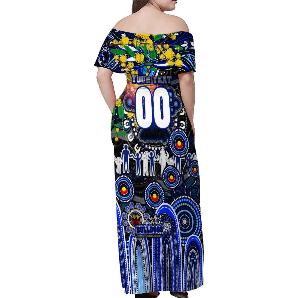 Personalised NAIDOC Week 2025 Bulldogs Rugby Family Matching Off Shoulder Maxi Dress and Hawaiian Shirt Aboriginal Dot Painting