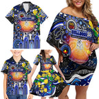 Personalised NAIDOC Week 2025 Bulldogs Rugby Family Matching Off Shoulder Short Dress and Hawaiian Shirt Aboriginal Dot Painting