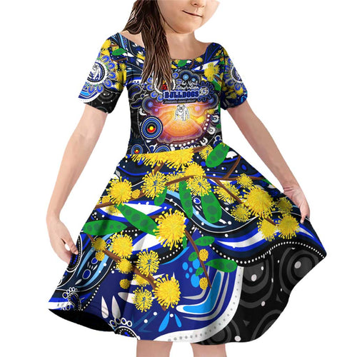 Personalised NAIDOC Week 2025 Bulldogs Rugby Family Matching Off Shoulder Short Dress and Hawaiian Shirt Aboriginal Dot Painting