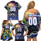 Personalised NAIDOC Week 2025 Bulldogs Rugby Family Matching Off Shoulder Short Dress and Hawaiian Shirt Aboriginal Dot Painting