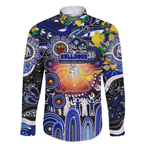 Personalised NAIDOC Week 2025 Bulldogs Rugby Family Matching Off Shoulder Short Dress and Hawaiian Shirt Aboriginal Dot Painting