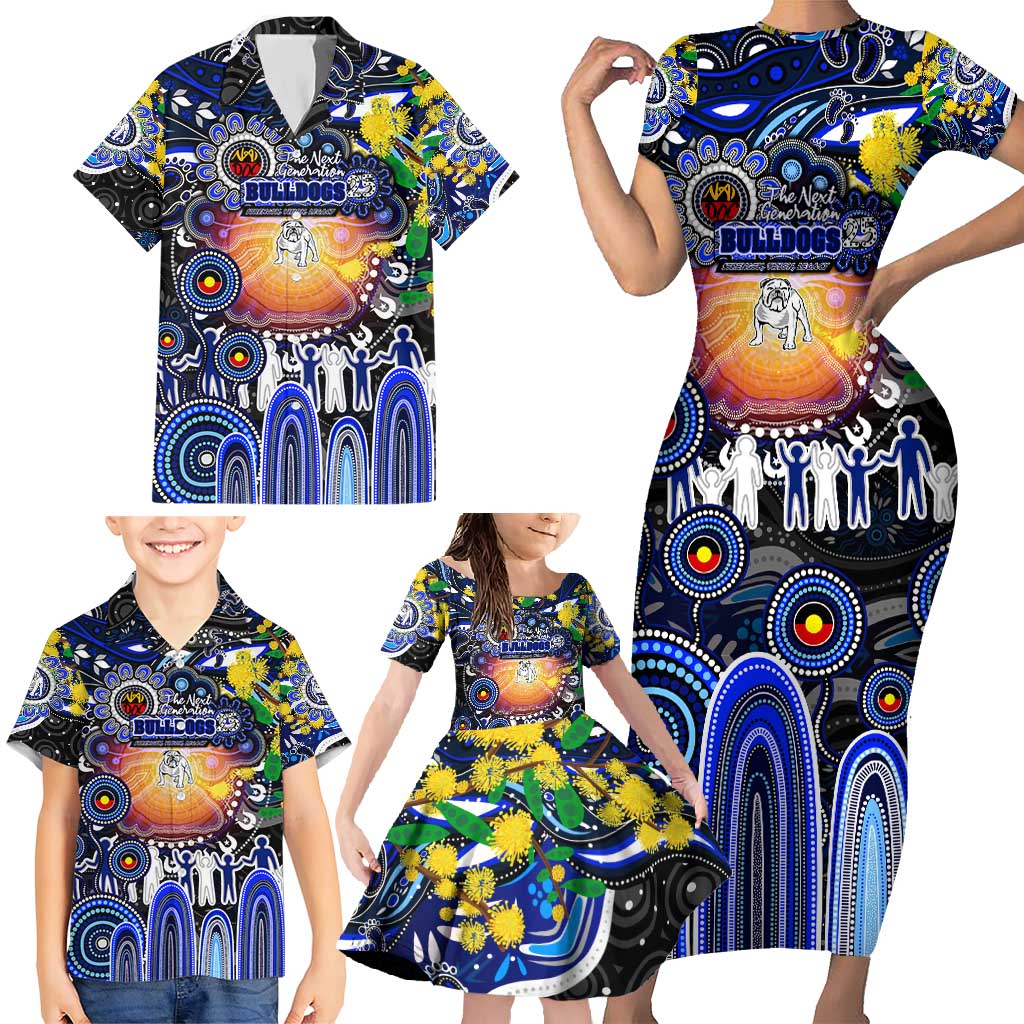 Personalised NAIDOC Week 2025 Bulldogs Rugby Family Matching Short Sleeve Bodycon Dress and Hawaiian Shirt Aboriginal Dot Painting