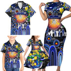 Personalised NAIDOC Week 2025 Bulldogs Rugby Family Matching Short Sleeve Bodycon Dress and Hawaiian Shirt Aboriginal Dot Painting