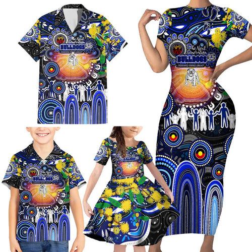 Personalised NAIDOC Week 2025 Bulldogs Rugby Family Matching Short Sleeve Bodycon Dress and Hawaiian Shirt Aboriginal Dot Painting