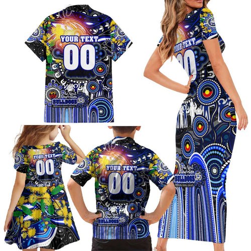 Personalised NAIDOC Week 2025 Bulldogs Rugby Family Matching Short Sleeve Bodycon Dress and Hawaiian Shirt Aboriginal Dot Painting