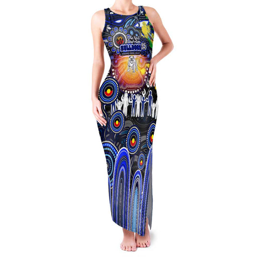 Personalised NAIDOC Week 2025 Bulldogs Rugby Family Matching Tank Maxi Dress and Hawaiian Shirt Aboriginal Dot Painting