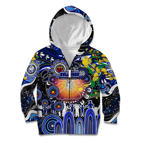 Personalised NAIDOC Week 2025 Bulldogs Rugby Kid Hoodie Aboriginal Dot Painting