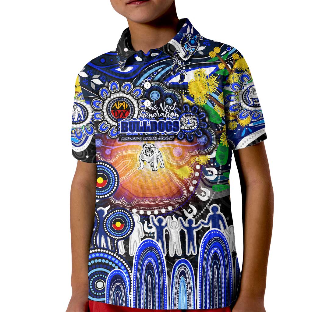 Personalised NAIDOC Week 2025 Bulldogs Rugby Kid Polo Shirt Aboriginal Dot Painting