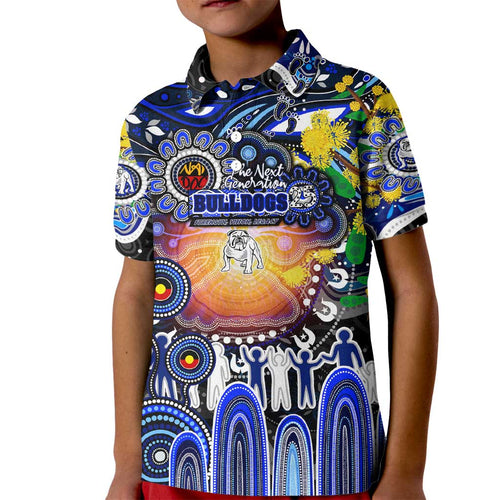 Personalised NAIDOC Week 2025 Bulldogs Rugby Kid Polo Shirt Aboriginal Dot Painting