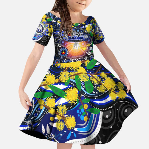 Personalised NAIDOC Week 2025 Bulldogs Rugby Kid Short Sleeve Dress Aboriginal Dot Painting