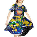 Personalised NAIDOC Week 2025 Bulldogs Rugby Kid Short Sleeve Dress Aboriginal Dot Painting