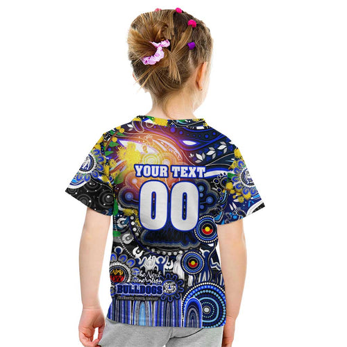 Personalised NAIDOC Week 2025 Bulldogs Rugby Kid T Shirt Aboriginal Dot Painting