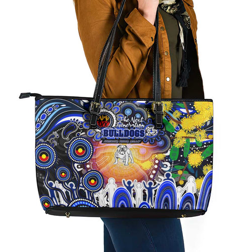 NAIDOC Week 2025 Bulldogs Rugby Leather Tote Bag Aboriginal Dot Painting