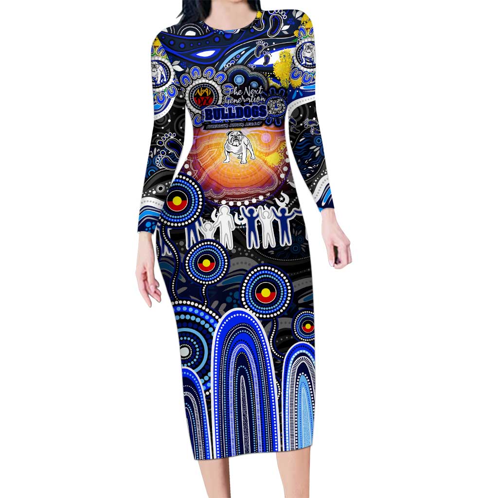 Personalised NAIDOC Week 2025 Bulldogs Rugby Long Sleeve Bodycon Dress Aboriginal Dot Painting
