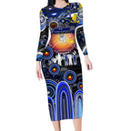 Personalised NAIDOC Week 2025 Bulldogs Rugby Long Sleeve Bodycon Dress Aboriginal Dot Painting
