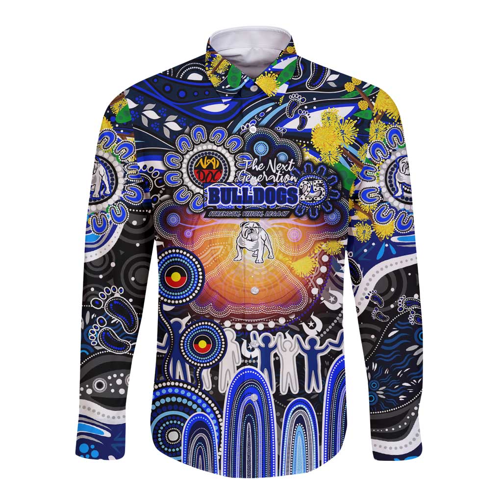 Personalised NAIDOC Week 2025 Bulldogs Rugby Long Sleeve Button Shirt Aboriginal Dot Painting