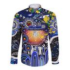 Personalised NAIDOC Week 2025 Bulldogs Rugby Long Sleeve Button Shirt Aboriginal Dot Painting