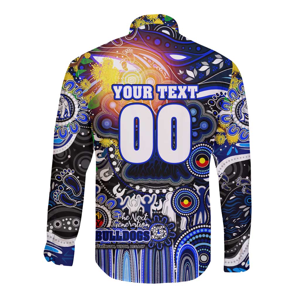 Personalised NAIDOC Week 2025 Bulldogs Rugby Long Sleeve Button Shirt Aboriginal Dot Painting