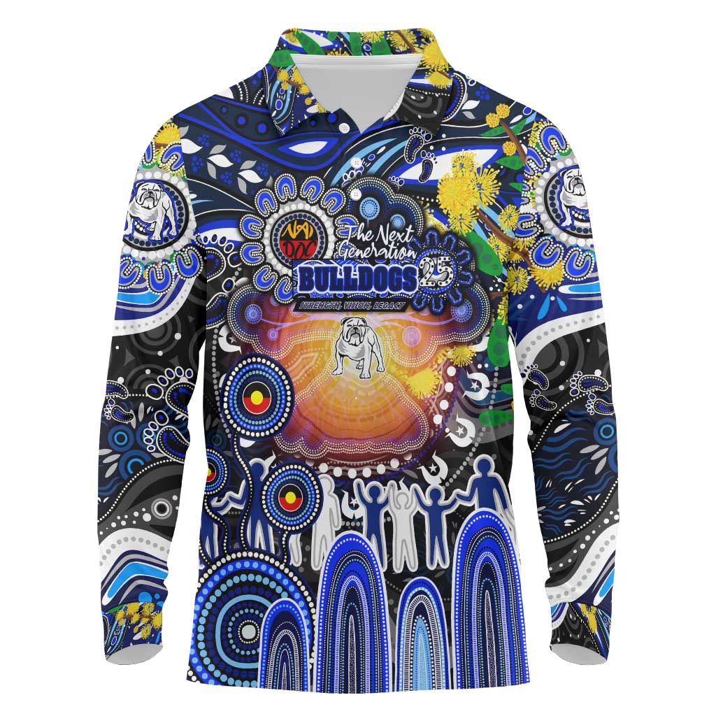 Personalised NAIDOC Week 2025 Bulldogs Rugby Long Sleeve Polo Shirt Aboriginal Dot Painting