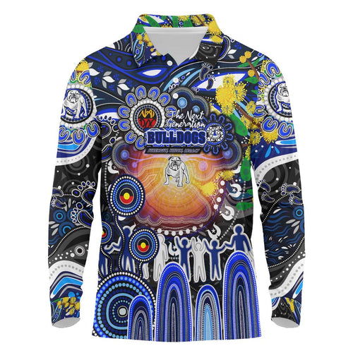 Personalised NAIDOC Week 2025 Bulldogs Rugby Long Sleeve Polo Shirt Aboriginal Dot Painting