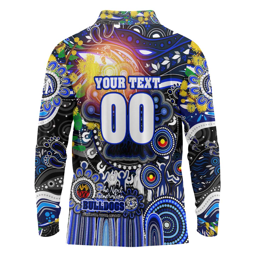 Personalised NAIDOC Week 2025 Bulldogs Rugby Long Sleeve Polo Shirt Aboriginal Dot Painting