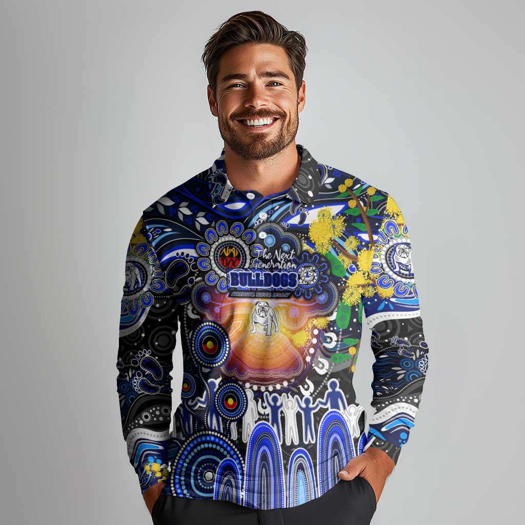 Personalised NAIDOC Week 2025 Bulldogs Rugby Long Sleeve Polo Shirt Aboriginal Dot Painting