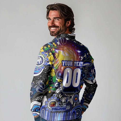 Personalised NAIDOC Week 2025 Bulldogs Rugby Long Sleeve Polo Shirt Aboriginal Dot Painting