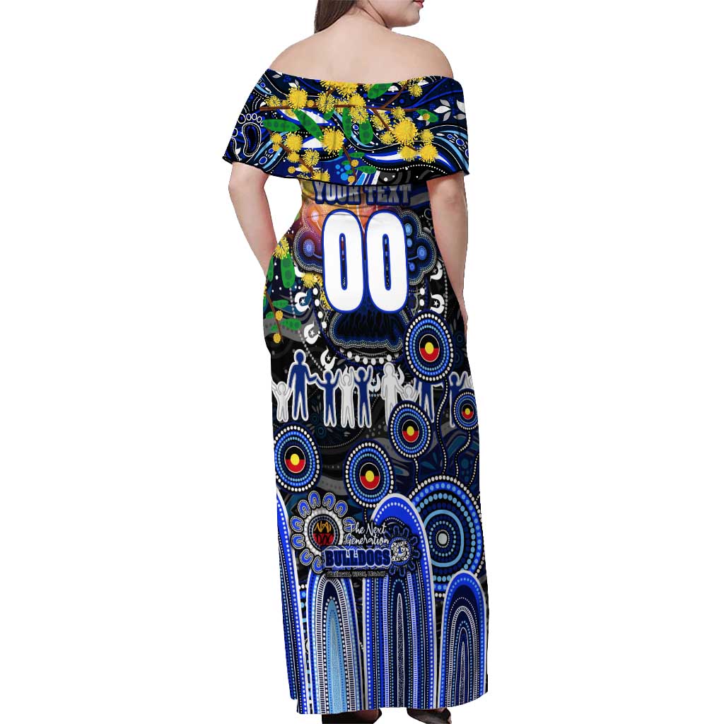 Personalised NAIDOC Week 2025 Bulldogs Rugby Off Shoulder Maxi Dress Aboriginal Dot Painting