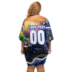 Personalised NAIDOC Week 2025 Bulldogs Rugby Off Shoulder Short Dress Aboriginal Dot Painting