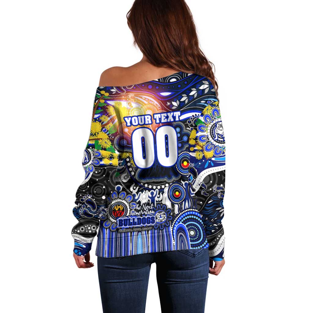 Personalised NAIDOC Week 2025 Bulldogs Rugby Off Shoulder Sweater Aboriginal Dot Painting