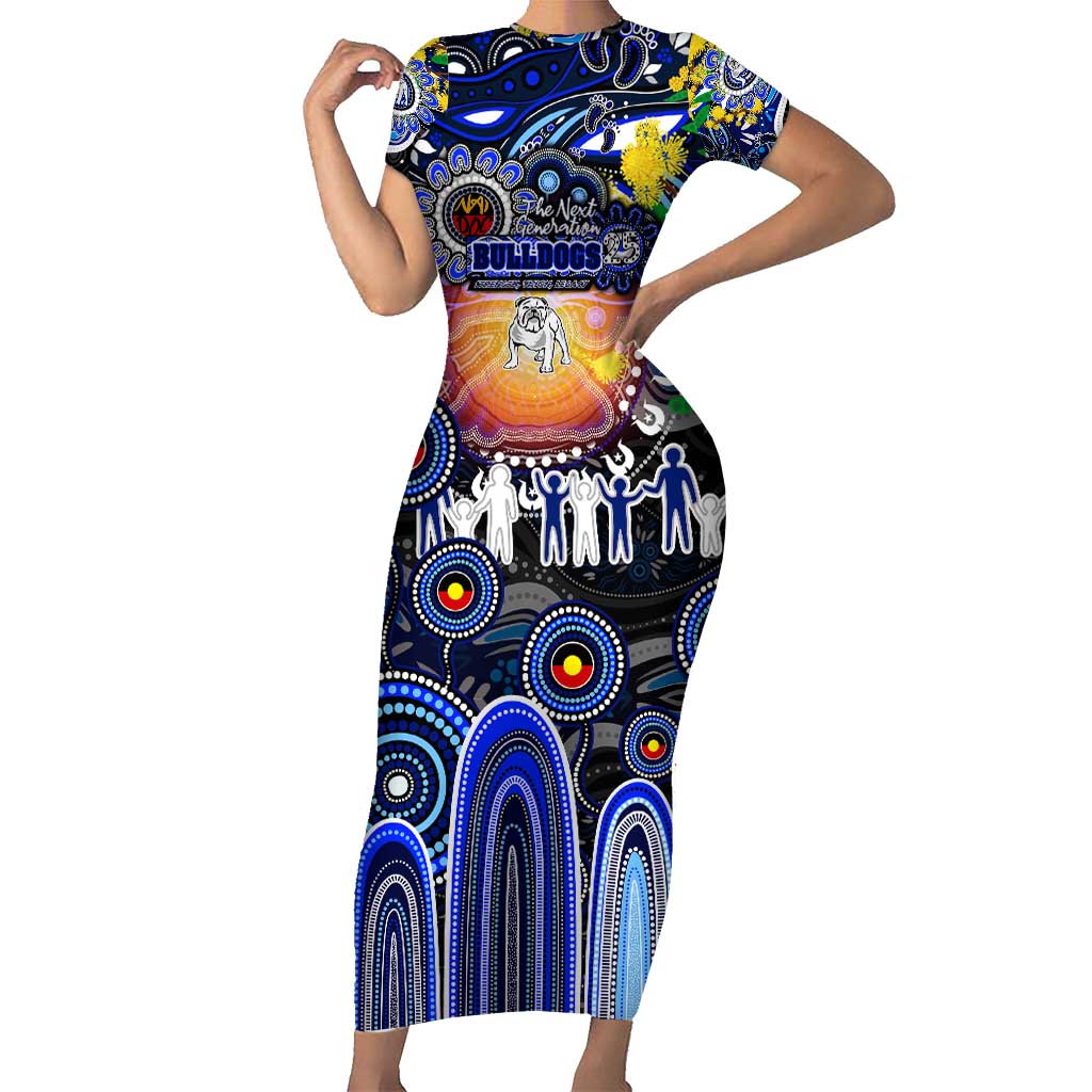 Personalised NAIDOC Week 2025 Bulldogs Rugby Short Sleeve Bodycon Dress Aboriginal Dot Painting