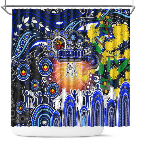 NAIDOC Week 2025 Bulldogs Rugby Shower Curtain Aboriginal Dot Painting