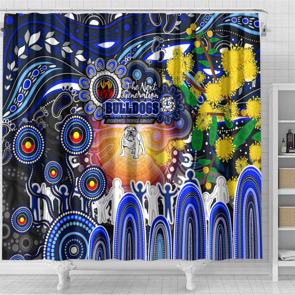 NAIDOC Week 2025 Bulldogs Rugby Shower Curtain Aboriginal Dot Painting