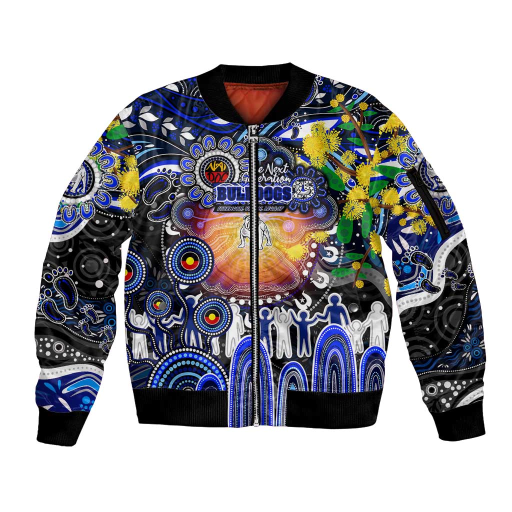 Personalised NAIDOC Week 2025 Bulldogs Rugby Sleeve Zip Bomber Jacket Aboriginal Dot Painting