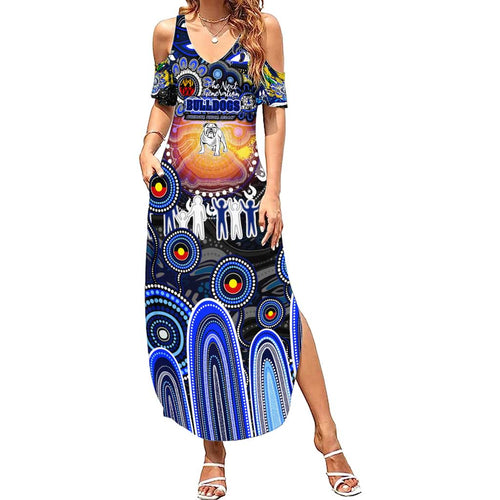 Personalised NAIDOC Week 2025 Bulldogs Rugby Summer Maxi Dress Aboriginal Dot Painting