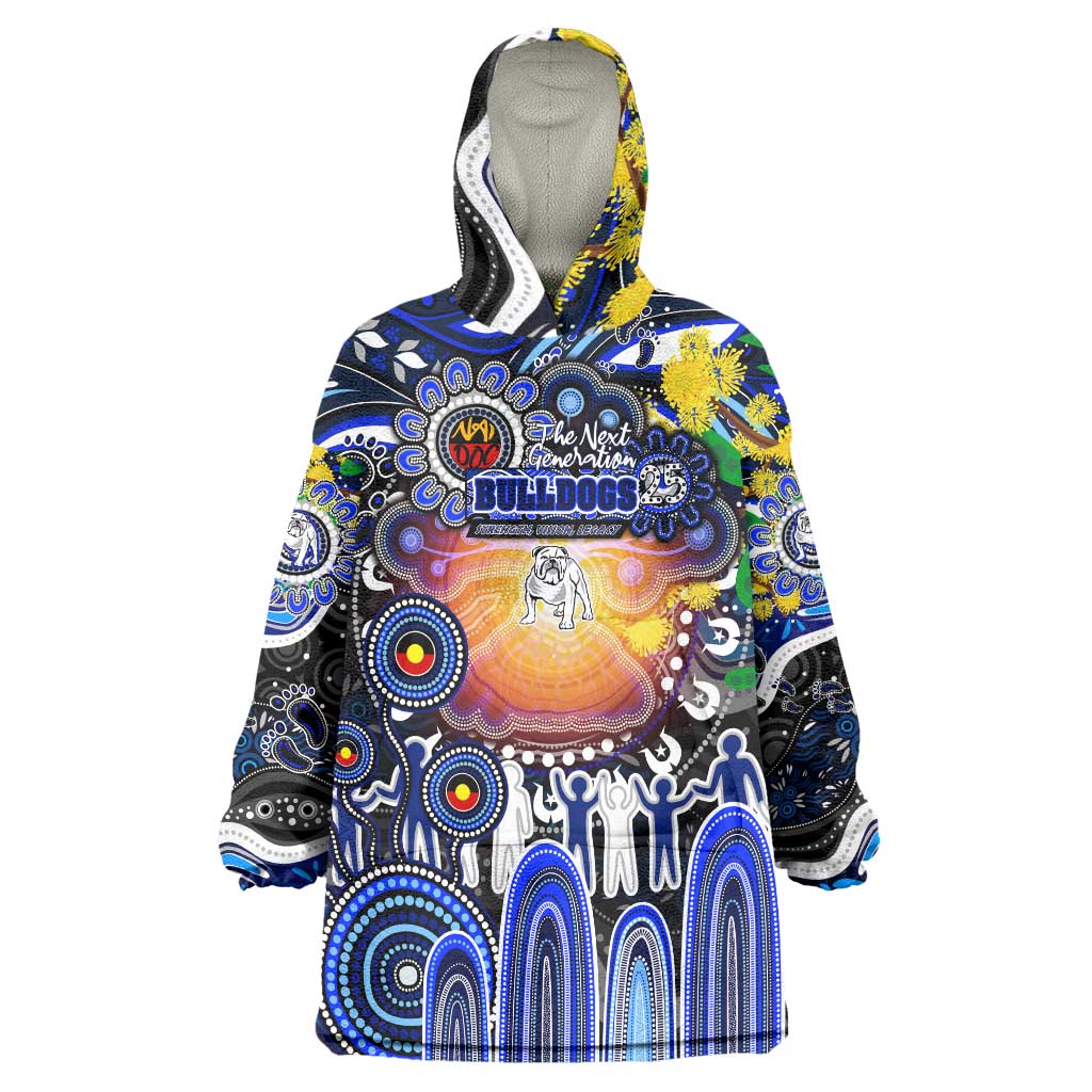 Personalised NAIDOC Week 2025 Bulldogs Rugby Wearable Blanket Hoodie Aboriginal Dot Painting
