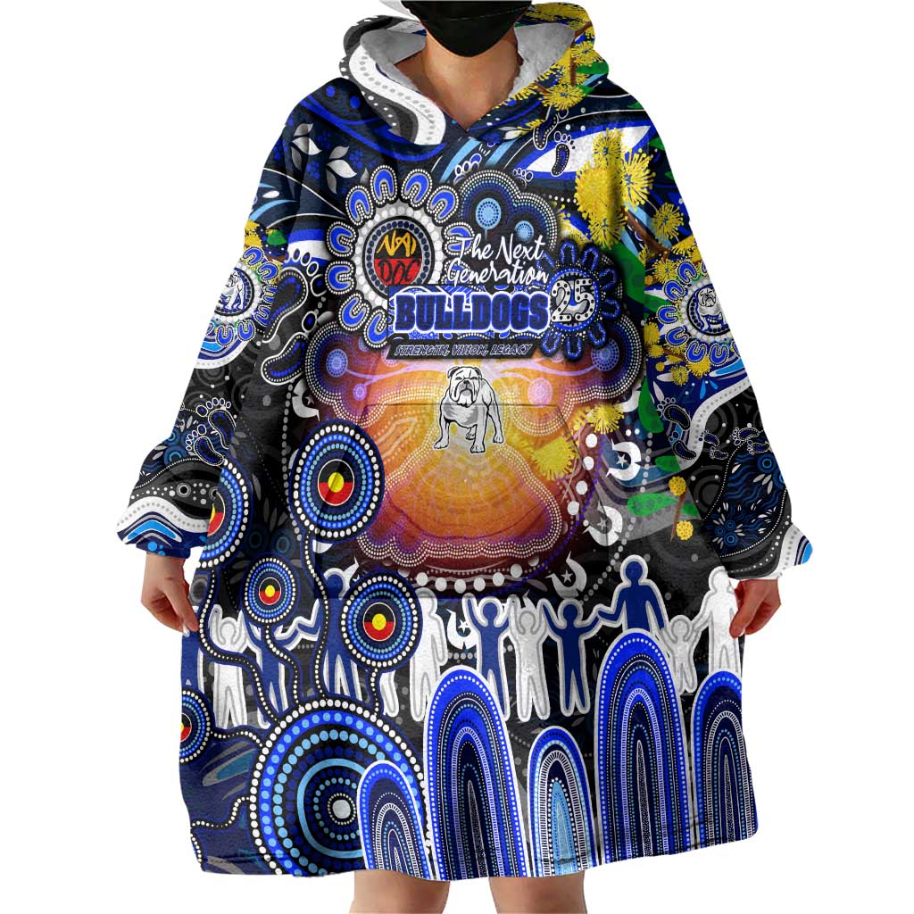 Personalised NAIDOC Week 2025 Bulldogs Rugby Wearable Blanket Hoodie Aboriginal Dot Painting