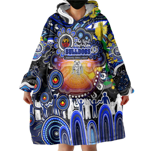 Personalised NAIDOC Week 2025 Bulldogs Rugby Wearable Blanket Hoodie Aboriginal Dot Painting